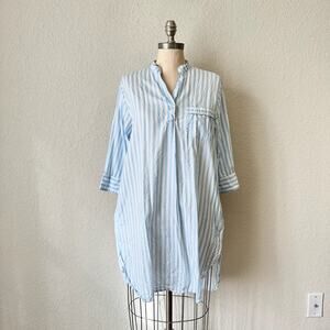 LENORA Sleepshirt Dress Light Blue Striped 3/4 Sleeve Nightshirt Lounge